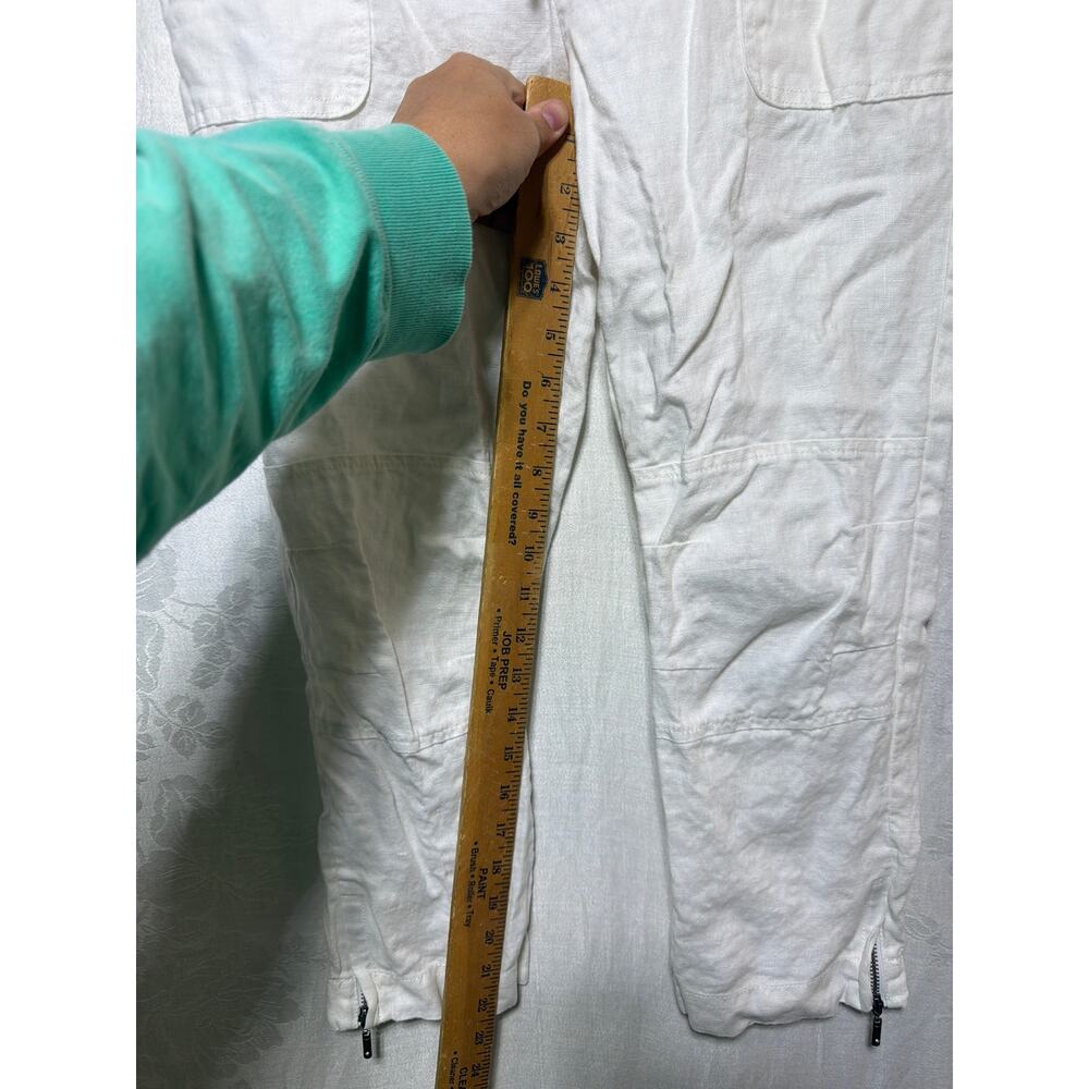 Inc Beach Pants 4 White 100% Linen Zip Ankles Utility Reinforced Knee Tapered - Picture 7 of 11